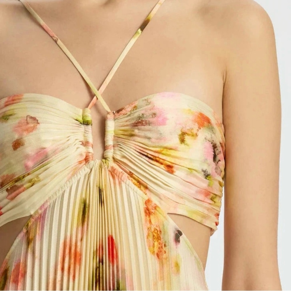 A.L.C. Moira Satin Pleated Maxi Dress Floral Multi SZ 4 - Picture 2 of 4